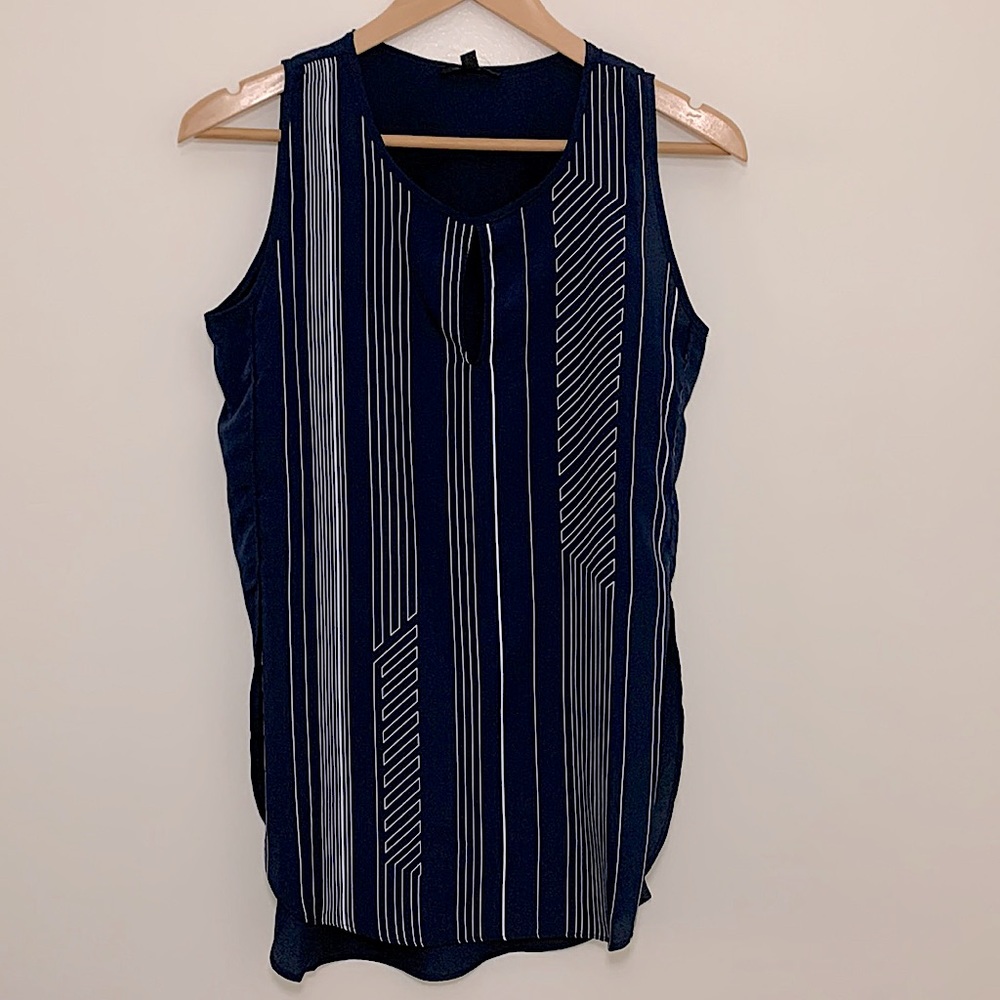 4/$25 NWT Premise Sleeveless Dark Blue and White Stripes Blouse S